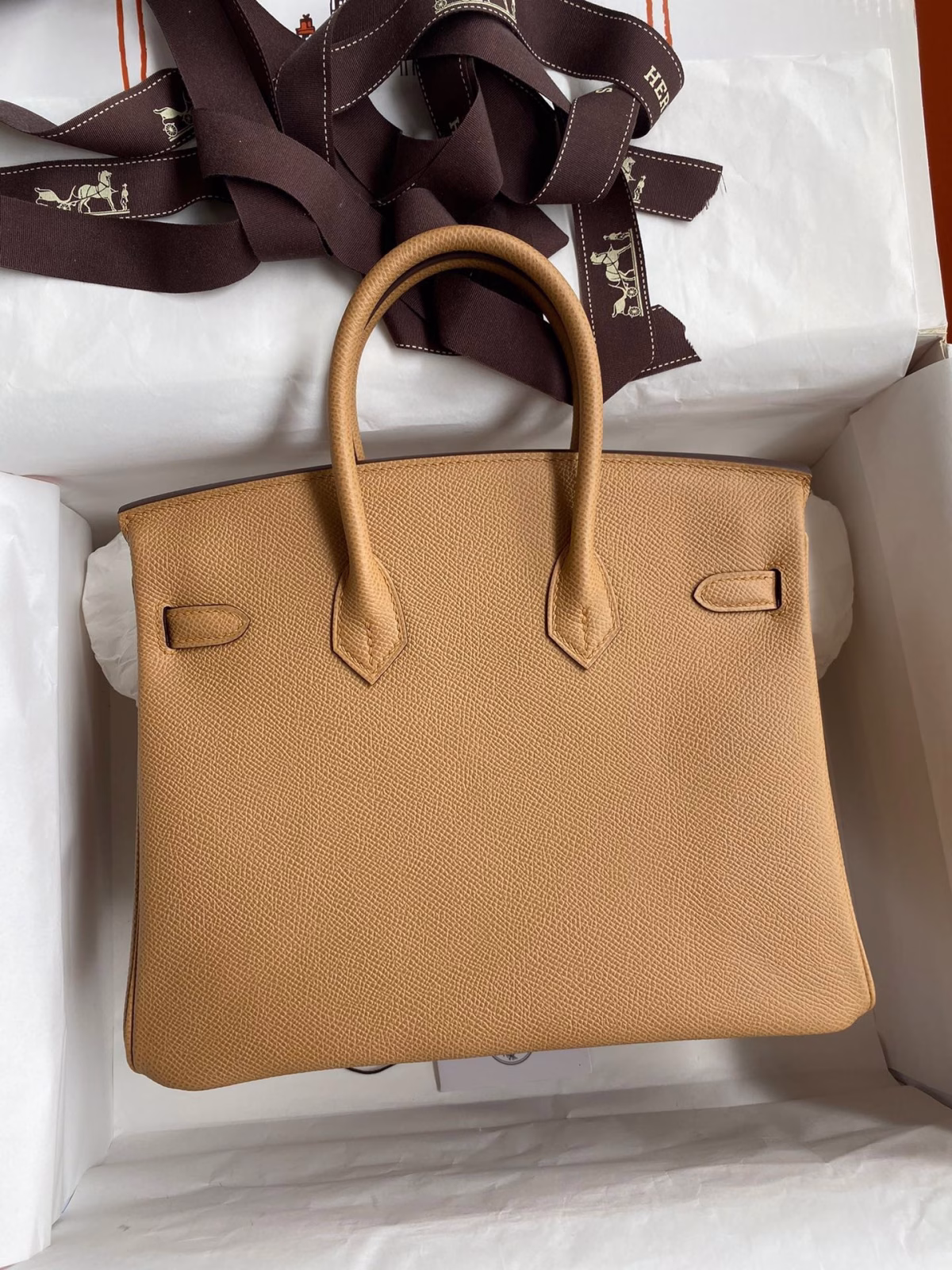 Hermes Birkin 25 Retourne Handmade Bag In Biscuit Epsom Calfskin - Image 6