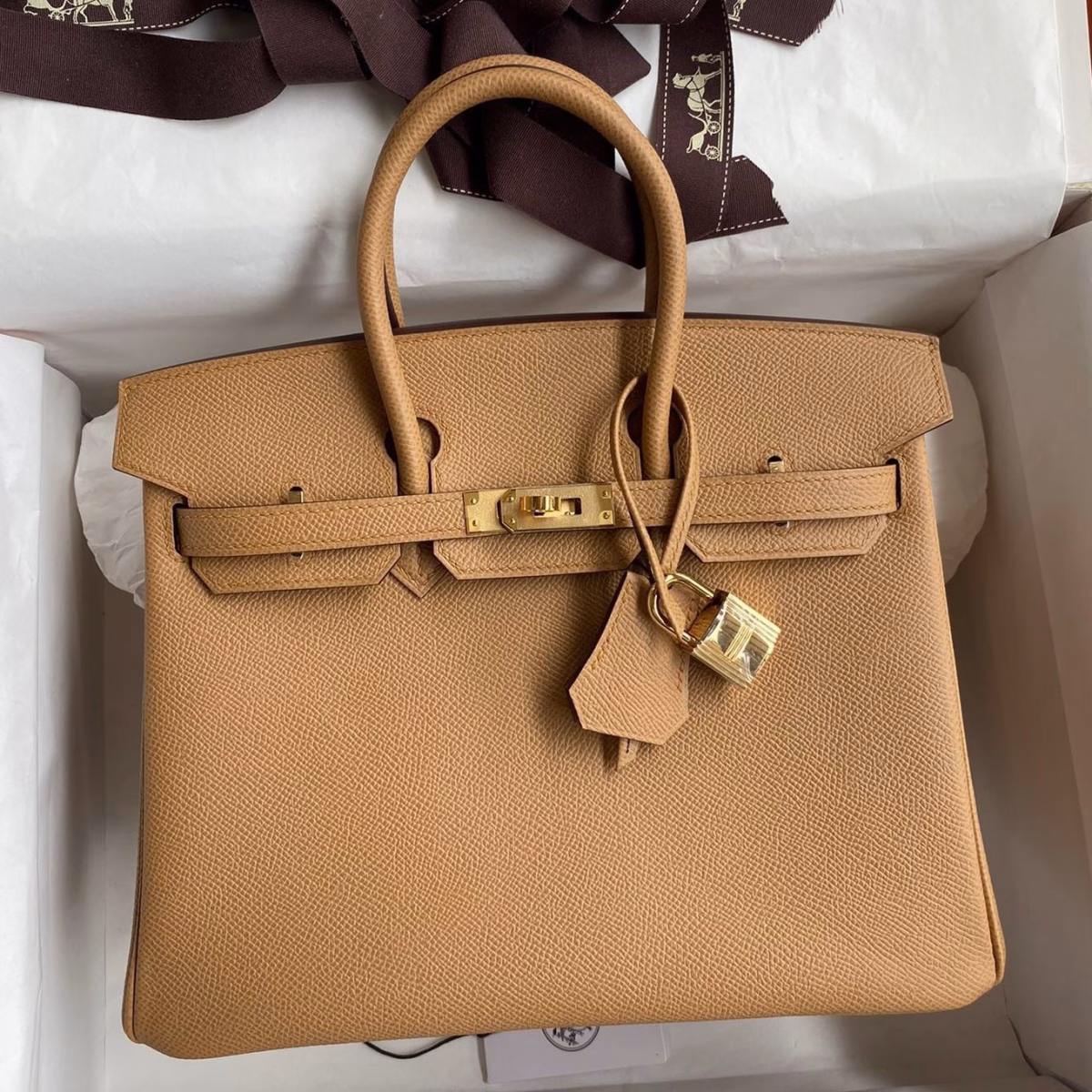 Hermes Birkin 25 Retourne Handmade Bag In Biscuit Epsom Calfskin - Image 1