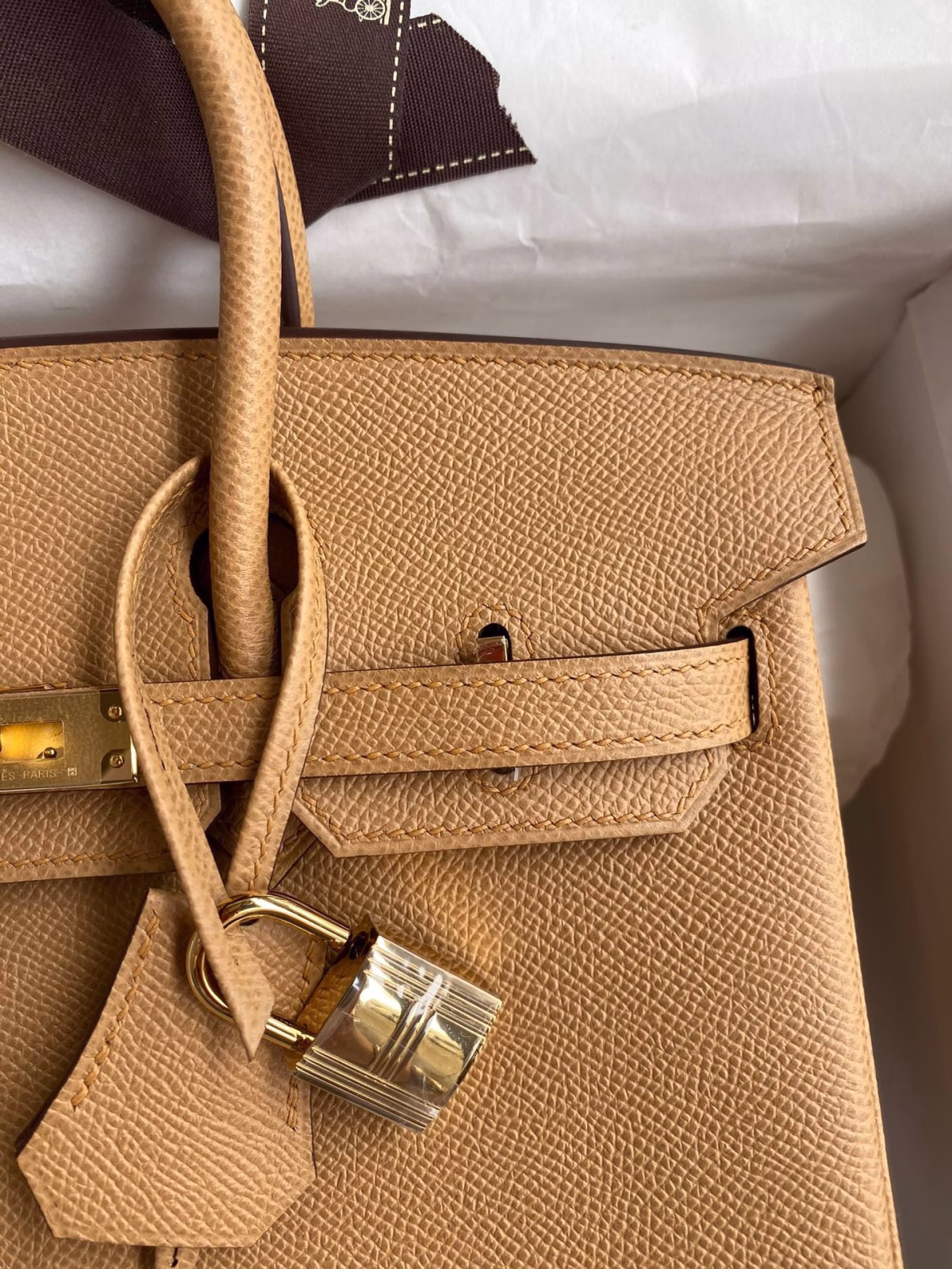 Hermes Birkin 25 Retourne Handmade Bag In Biscuit Epsom Calfskin - Image 7