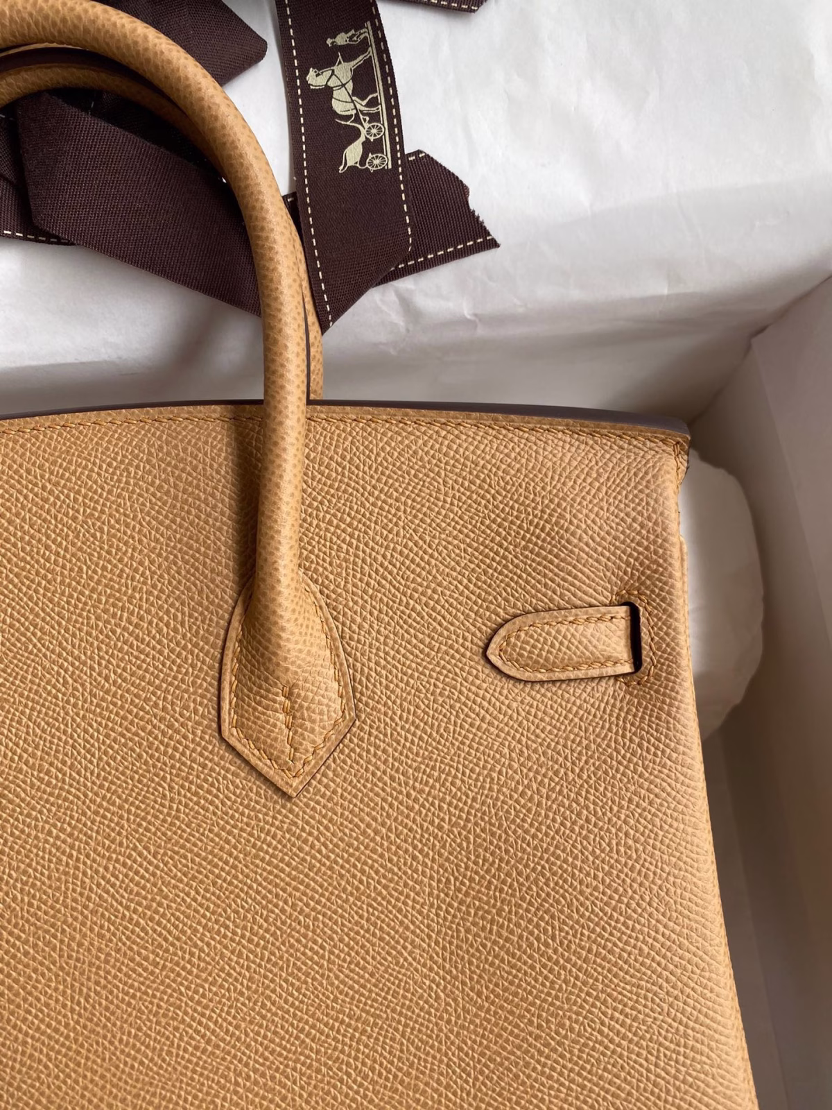 Hermes Birkin 25 Retourne Handmade Bag In Biscuit Epsom Calfskin - Image 8