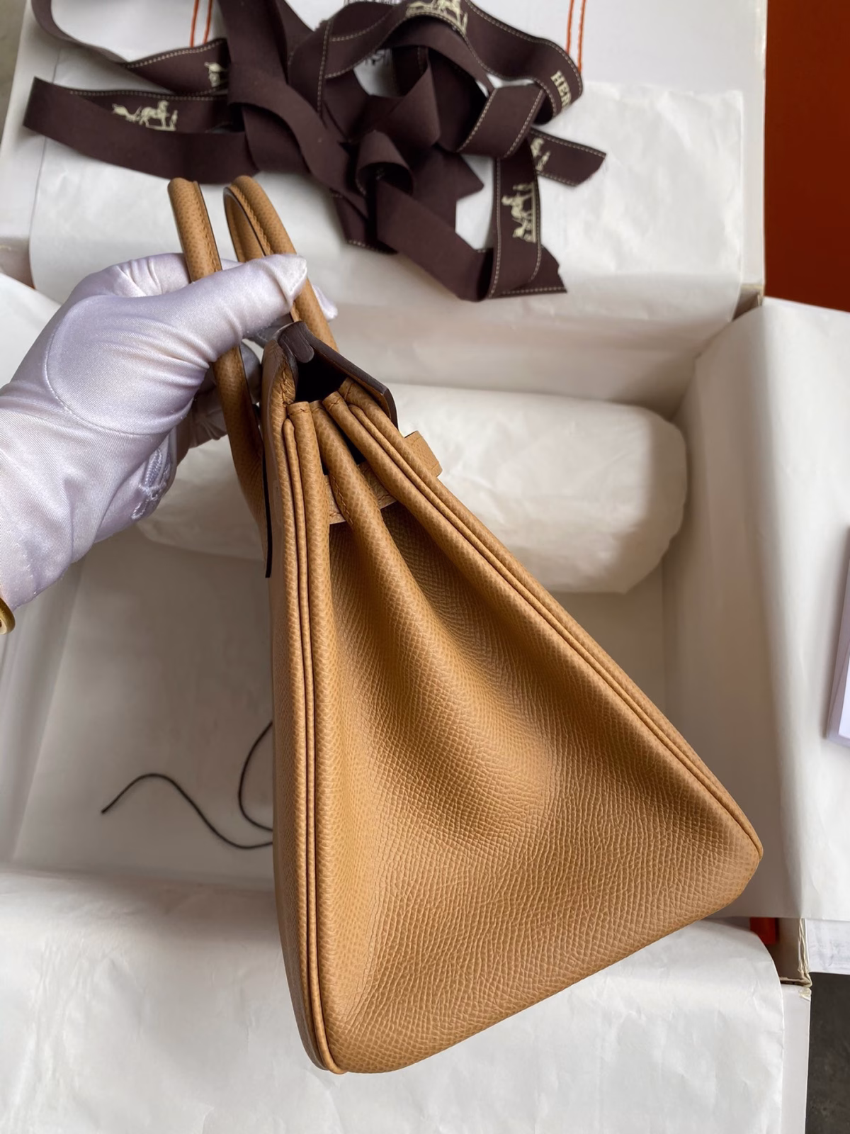 Hermes Birkin 25 Retourne Handmade Bag In Biscuit Epsom Calfskin - Image 9
