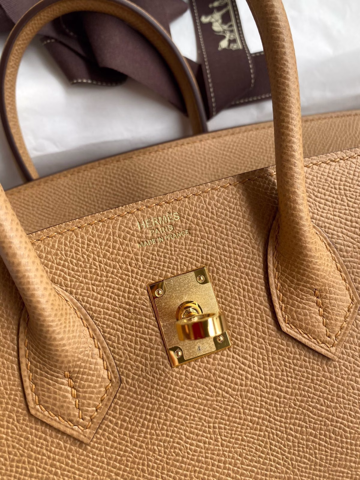 Hermes Birkin 25 Retourne Handmade Bag In Biscuit Epsom Calfskin - Image 2