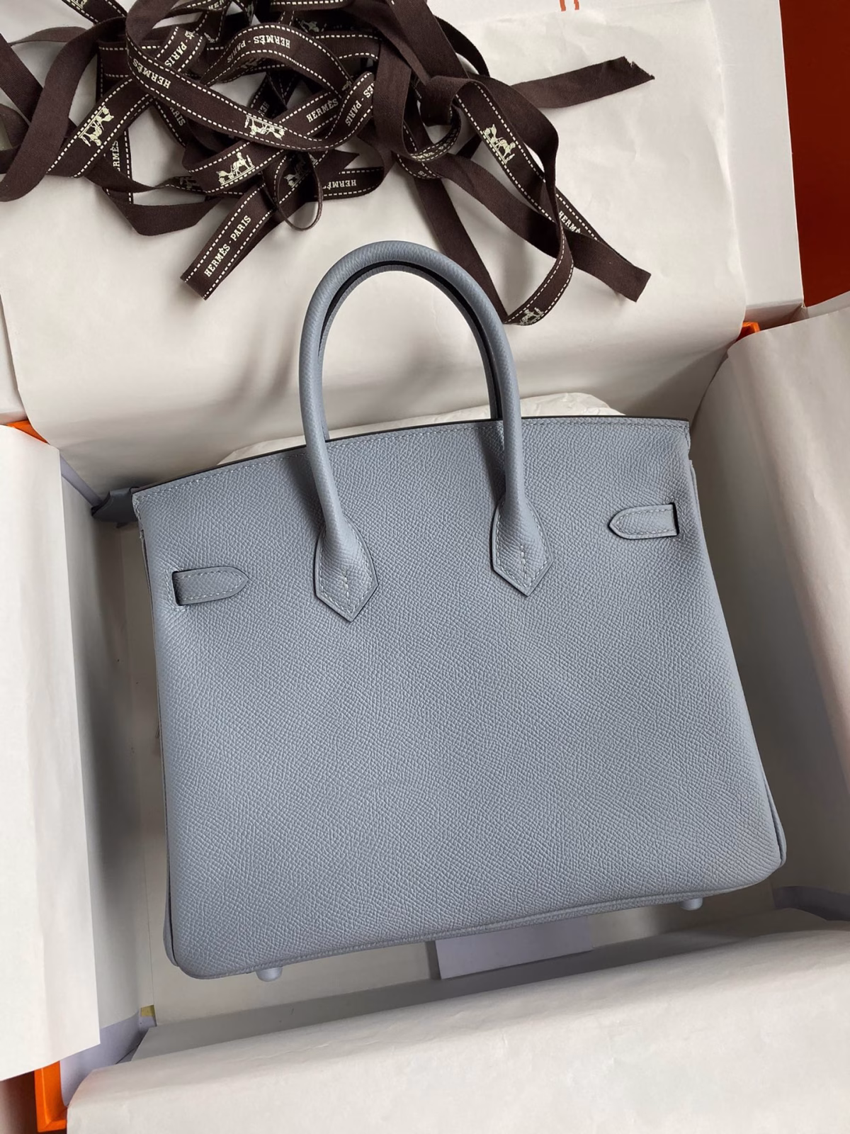 Hermes Birkin 25 Retourne Handmade Bag In Blue Lin Epsom Calfskin - Image 5