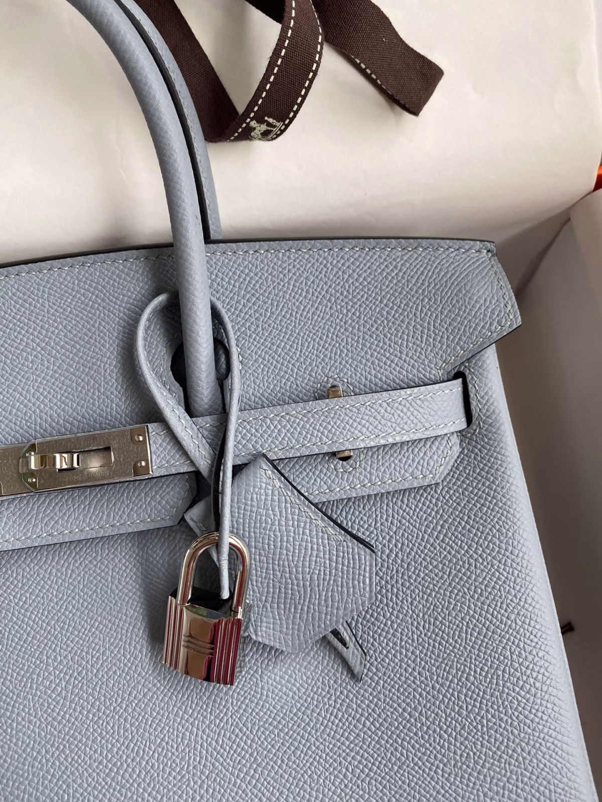 Hermes Birkin 25 Retourne Handmade Bag In Blue Lin Epsom Calfskin - Image 6