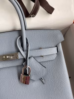 Hermes Birkin 25 Retourne Handmade Bag In Blue Lin Epsom Calfskin - Image 6