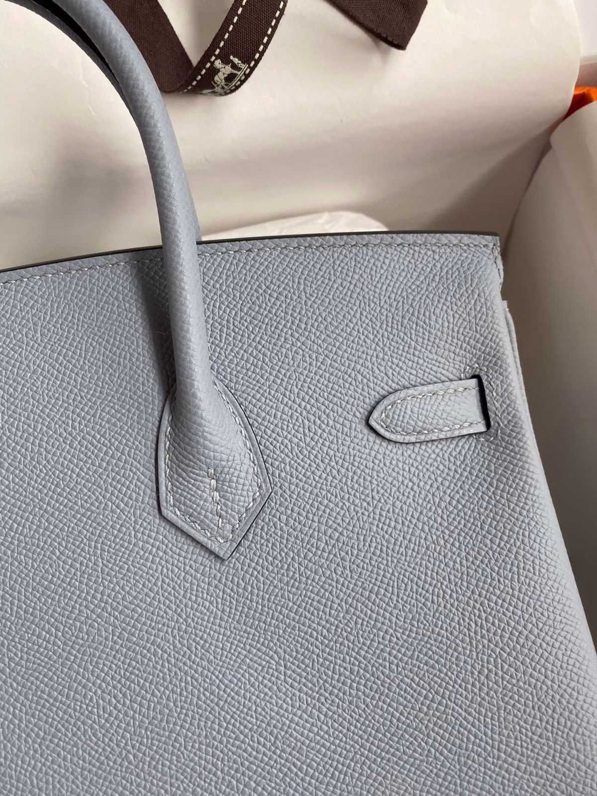 Hermes Birkin 25 Retourne Handmade Bag In Blue Lin Epsom Calfskin - Image 7