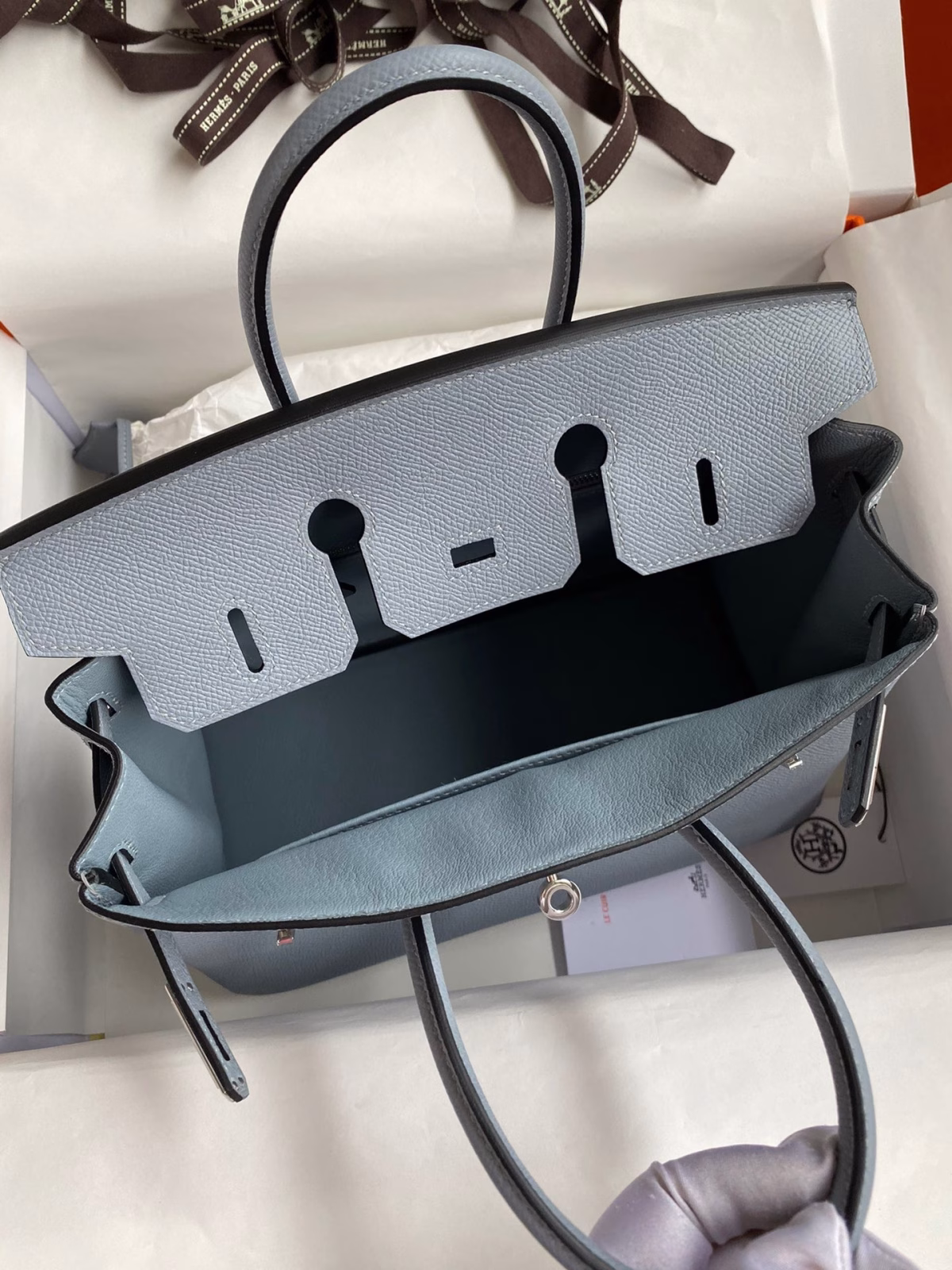 Hermes Birkin 25 Retourne Handmade Bag In Blue Lin Epsom Calfskin - Image 2