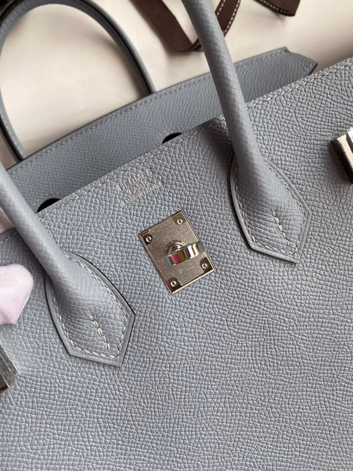 Hermes Birkin 25 Retourne Handmade Bag In Blue Lin Epsom Calfskin - Image 3