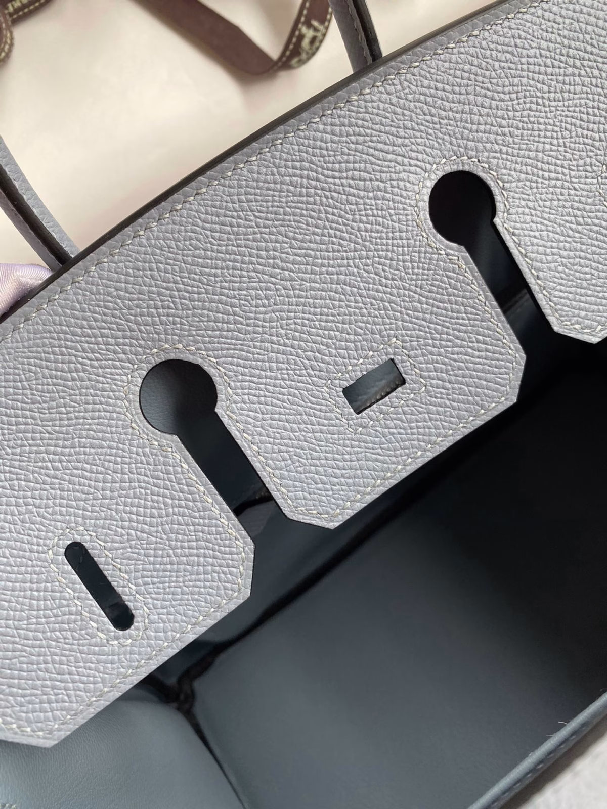 Hermes Birkin 25 Retourne Handmade Bag In Blue Lin Epsom Calfskin - Image 9