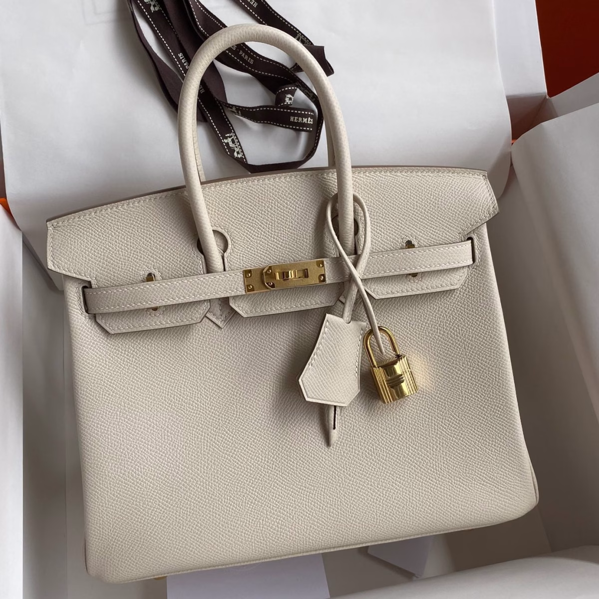 Hermes Birkin 25 Retourne Handmade Bag In Craie Epsom Calfskin - Image 1