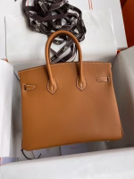 Hermes Birkin 25 Retourne Handmade Bag In Gold Epsom Calfskin - Image 6
