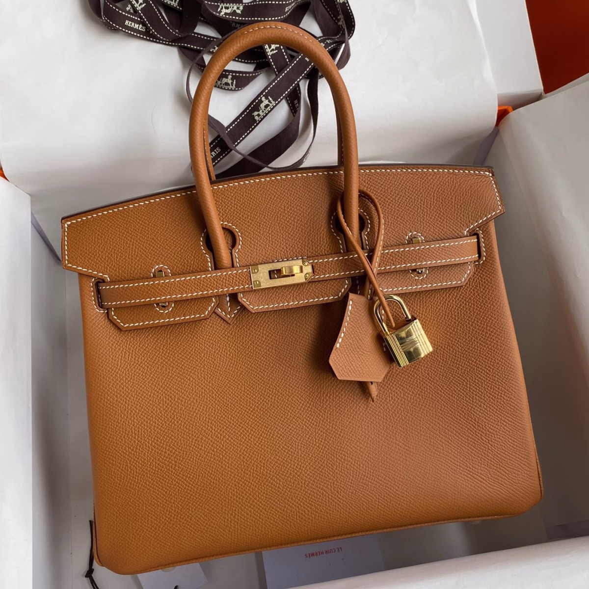 Hermes Birkin 25 Retourne Handmade Bag In Gold Epsom Calfskin - Image 1