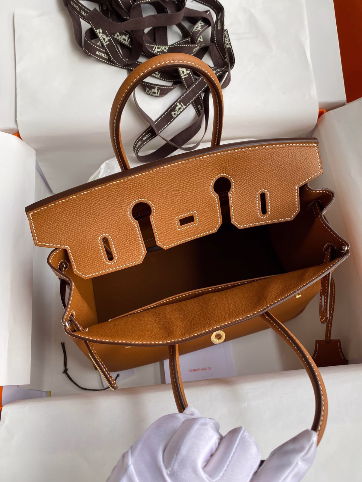 Hermes Birkin 25 Retourne Handmade Bag In Gold Epsom Calfskin - Image 2