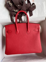 Hermes Birkin 25 Retourne Handmade Bag In Red Epsom Calfskin - Image 6