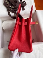 Hermes Birkin 25 Retourne Handmade Bag In Red Epsom Calfskin - Image 4