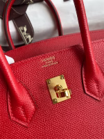 Hermes Birkin 25 Retourne Handmade Bag In Red Epsom Calfskin - Image 9