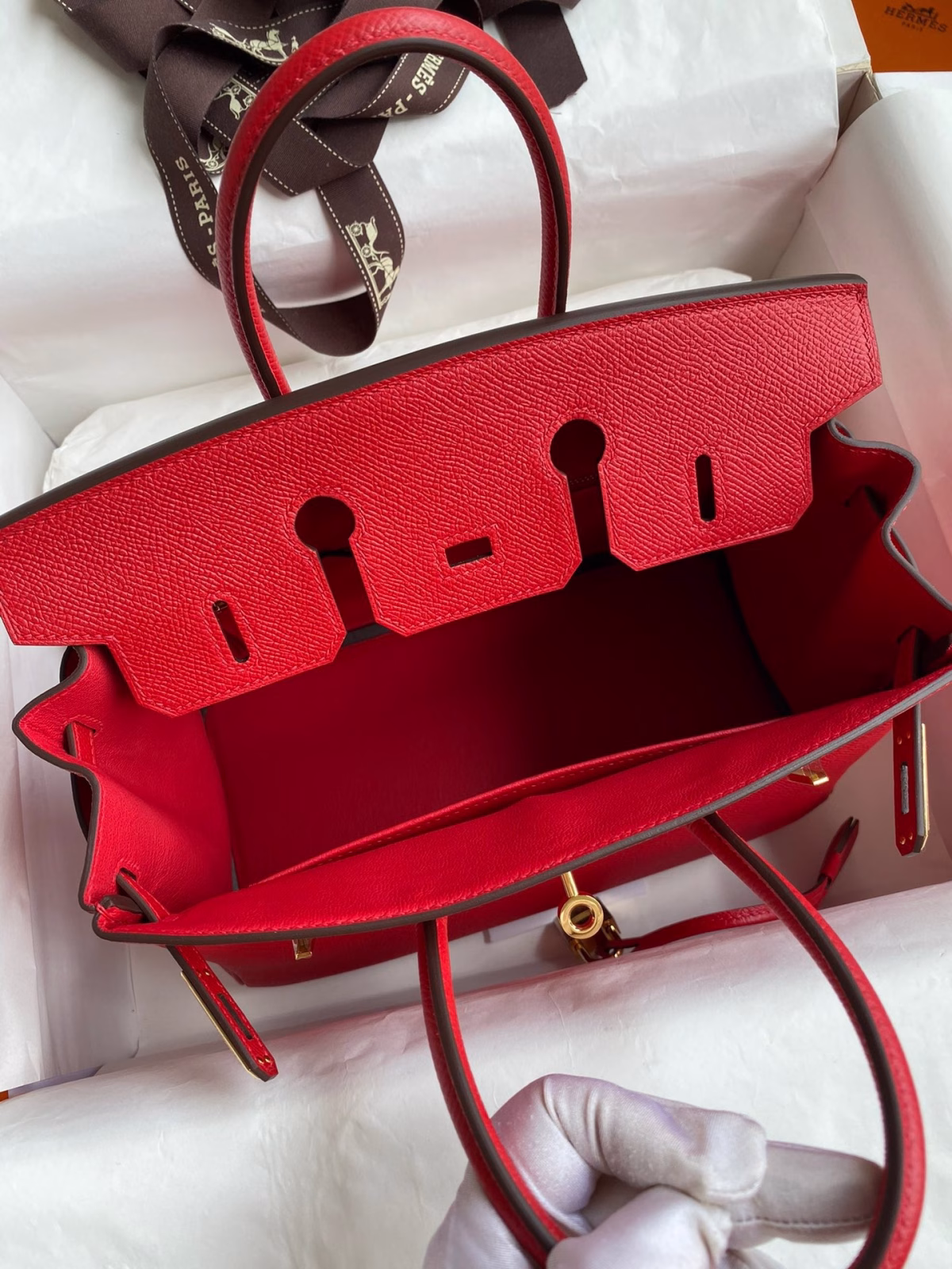 Hermes Birkin 25 Retourne Handmade Bag In Red Epsom Calfskin - Image 5
