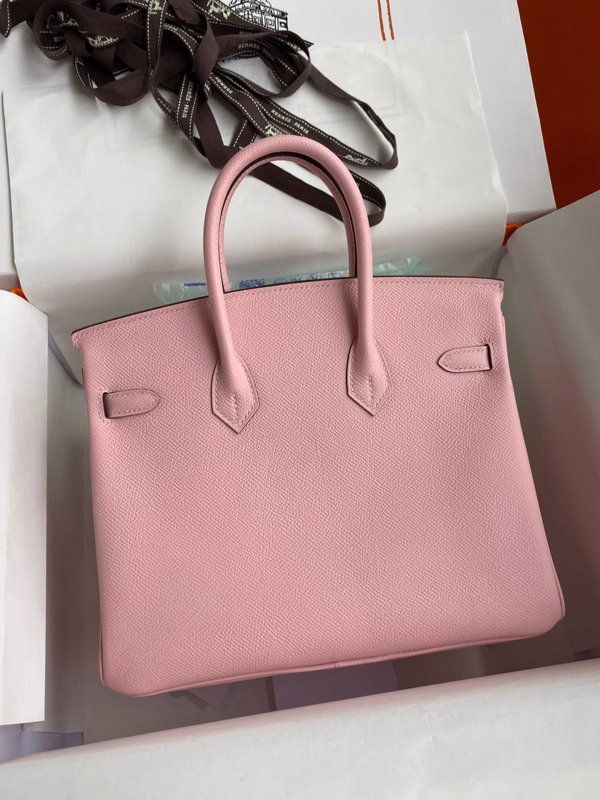 Hermes Birkin 25 Retourne Handmade Bag In Rose Sakura Epsom Calfskin - Image 6
