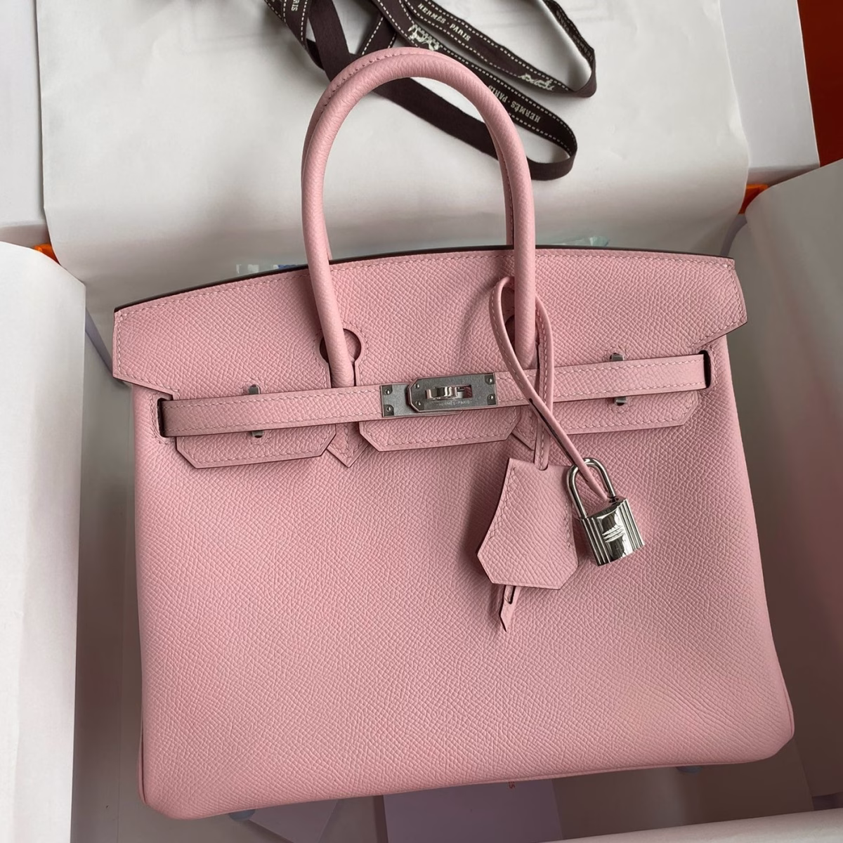 Hermes Birkin 25 Retourne Handmade Bag In Rose Sakura Epsom Calfskin - Image 1
