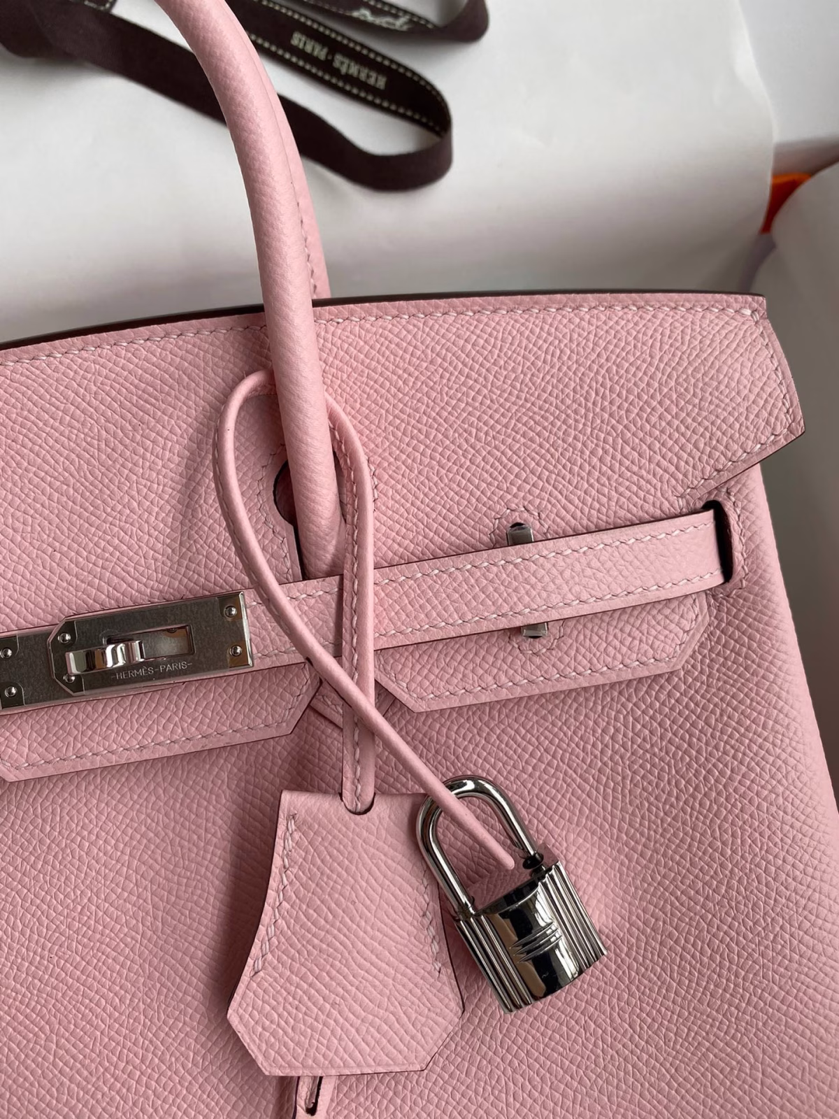 Hermes Birkin 25 Retourne Handmade Bag In Rose Sakura Epsom Calfskin - Image 7