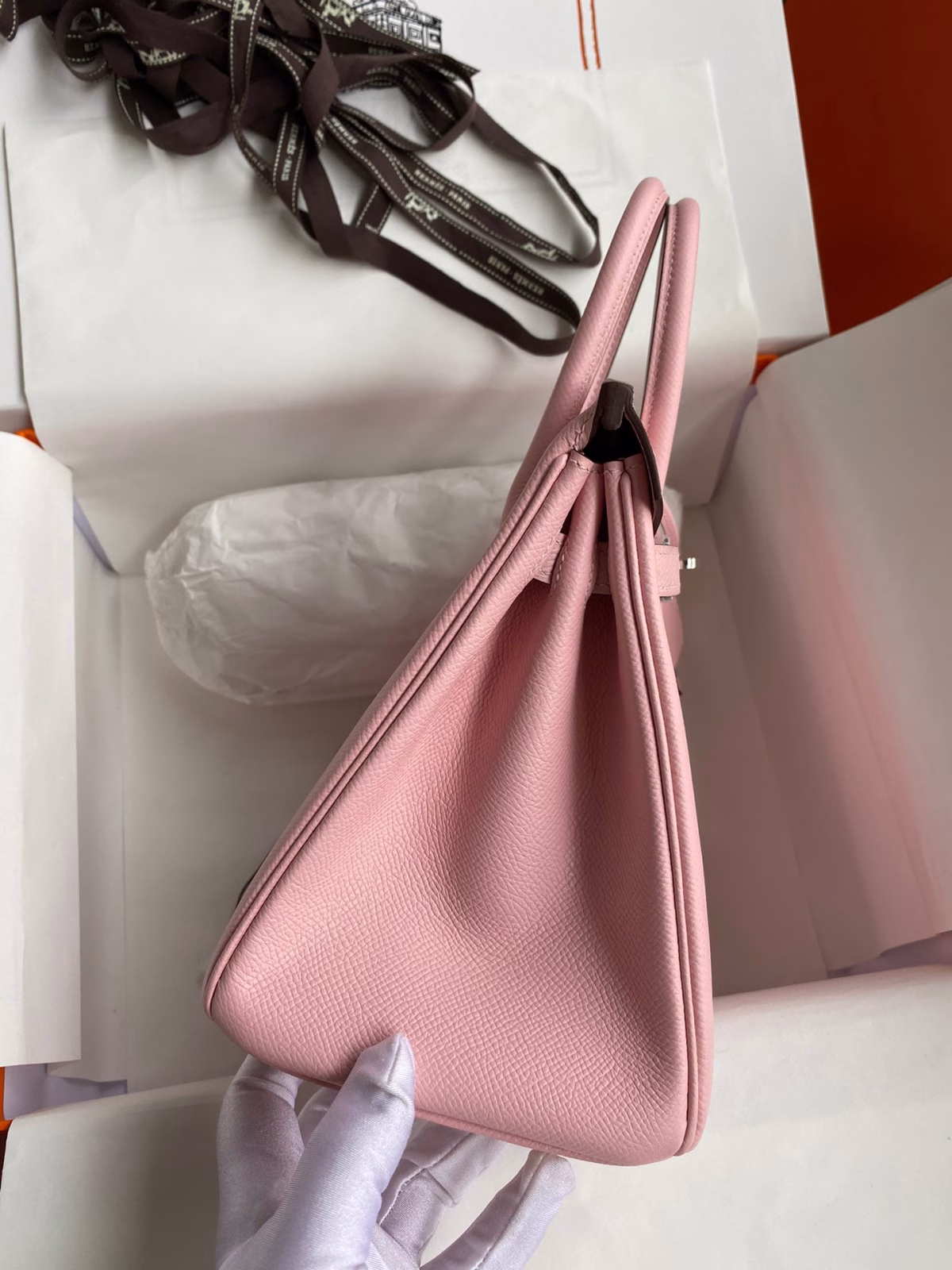 Hermes Birkin 25 Retourne Handmade Bag In Rose Sakura Epsom Calfskin - Image 9