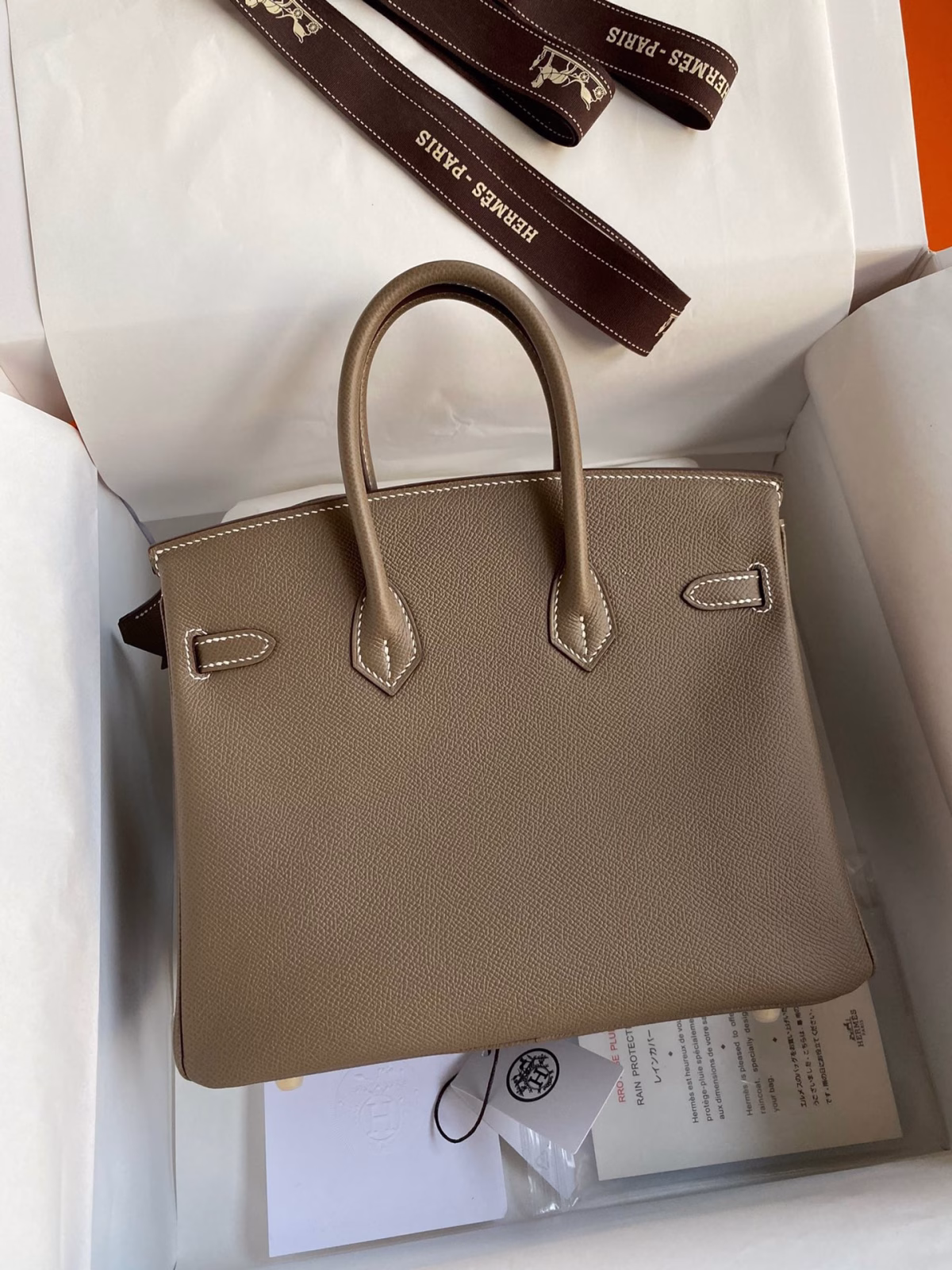 Hermes Birkin 25 Retourne Handmade Bag In Taupe Epsom Calfskin - Image 6