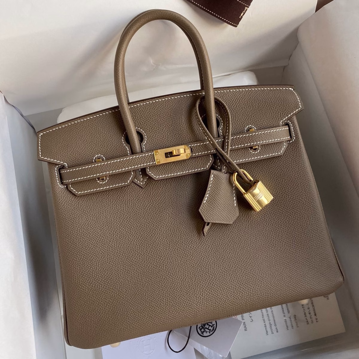 Hermes Birkin 25 Retourne Handmade Bag In Taupe Epsom Calfskin - Image 1