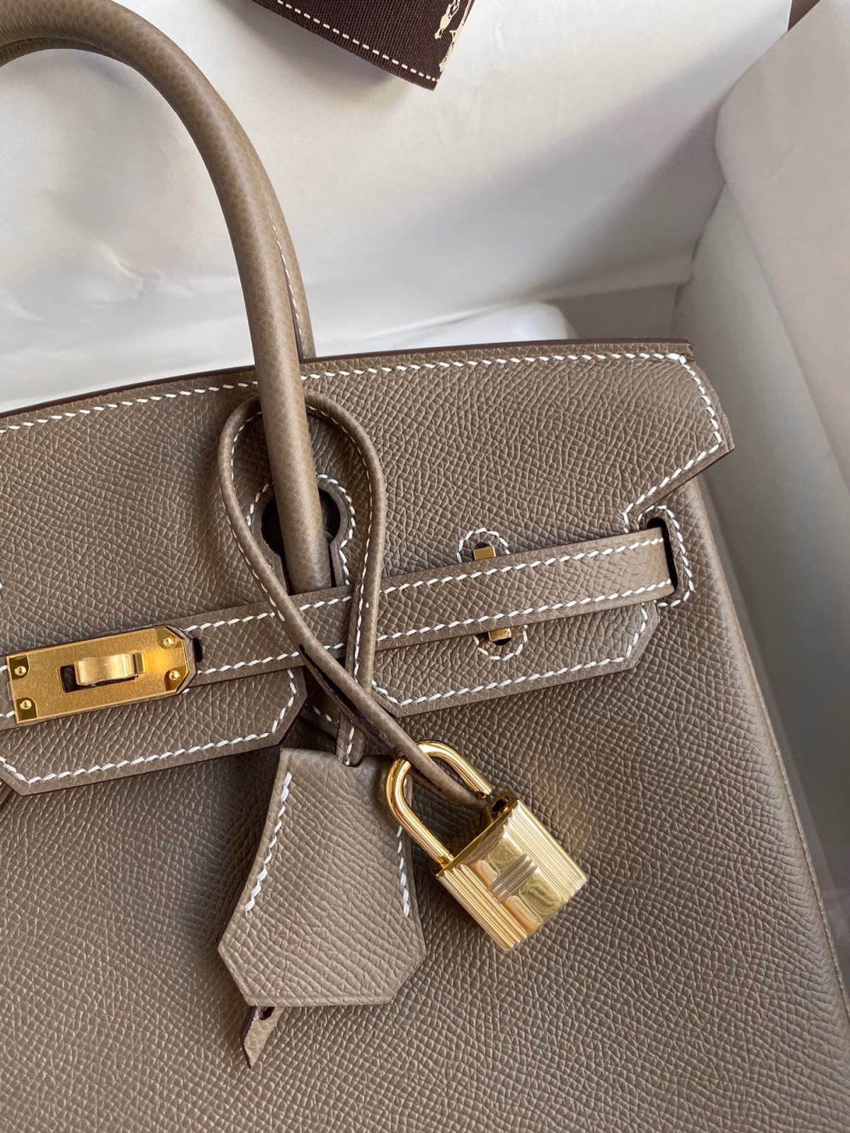 Hermes Birkin 25 Retourne Handmade Bag In Taupe Epsom Calfskin - Image 7