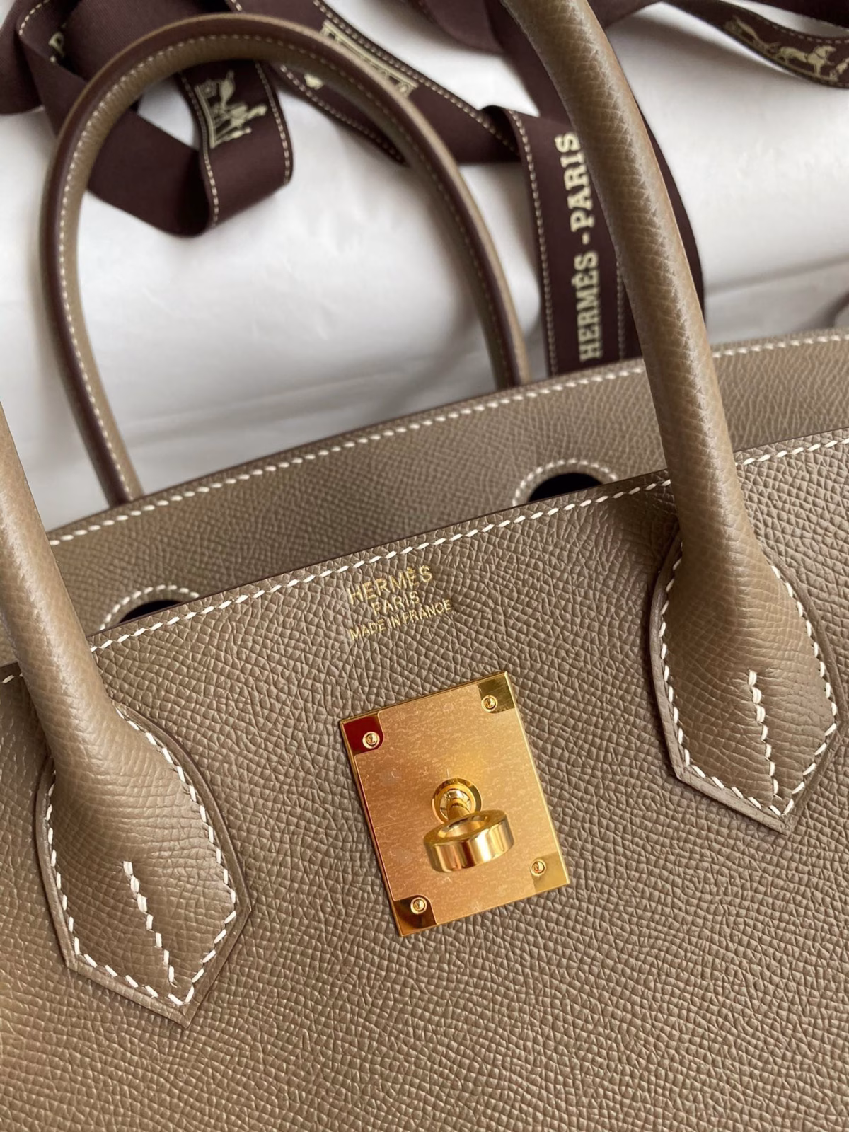 Hermes Birkin 25 Retourne Handmade Bag In Taupe Epsom Calfskin - Image 5