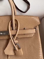 Hermes Birkin 25 Retourne Handmade Bag In Beige Lizard Leather - Image 7