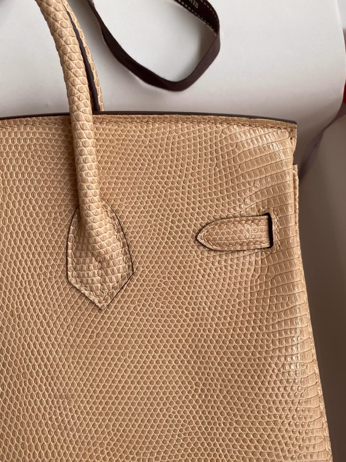 Hermes Birkin 25 Retourne Handmade Bag In Beige Lizard Leather - Image 8