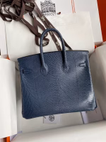 Hermes Birkin 25 Retourne Handmade Bag In Blue Saphir Lizard Leather - Image 6