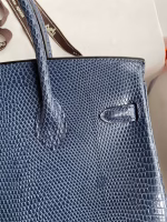 Hermes Birkin 25 Retourne Handmade Bag In Blue Saphir Lizard Leather - Image 8