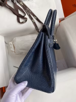 Hermes Birkin 25 Retourne Handmade Bag In Blue Saphir Lizard Leather - Image 2
