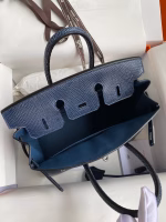 Hermes Birkin 25 Retourne Handmade Bag In Blue Saphir Lizard Leather - Image 3