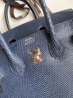 Hermes Birkin 25 Retourne Handmade Bag In Blue Saphir Lizard Leather - Image 4
