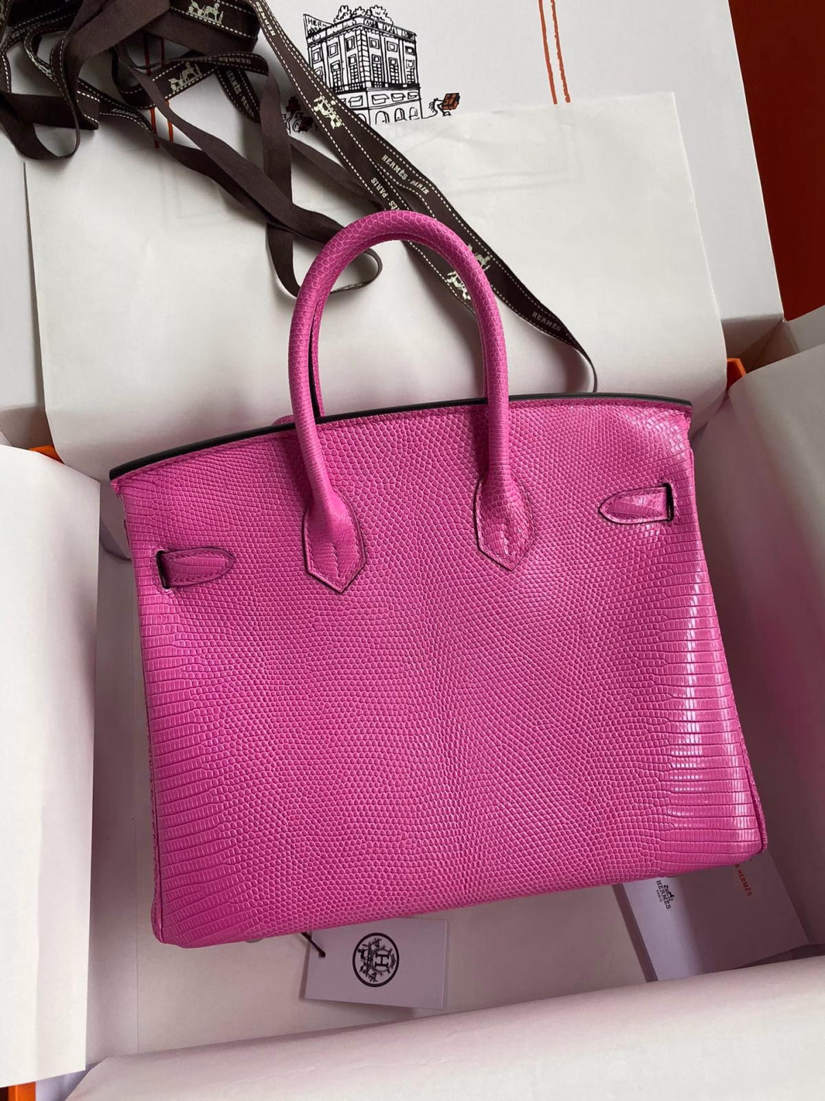 Hermes Birkin 25 Retourne Handmade Bag In Pink Lizard Leather - Image 7