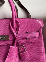 Hermes Birkin 25 Retourne Handmade Bag In Pink Lizard Leather - Image 6