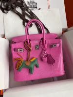 Hermes Birkin 25 Retourne Handmade Bag In Pink Lizard Leather - Image 9