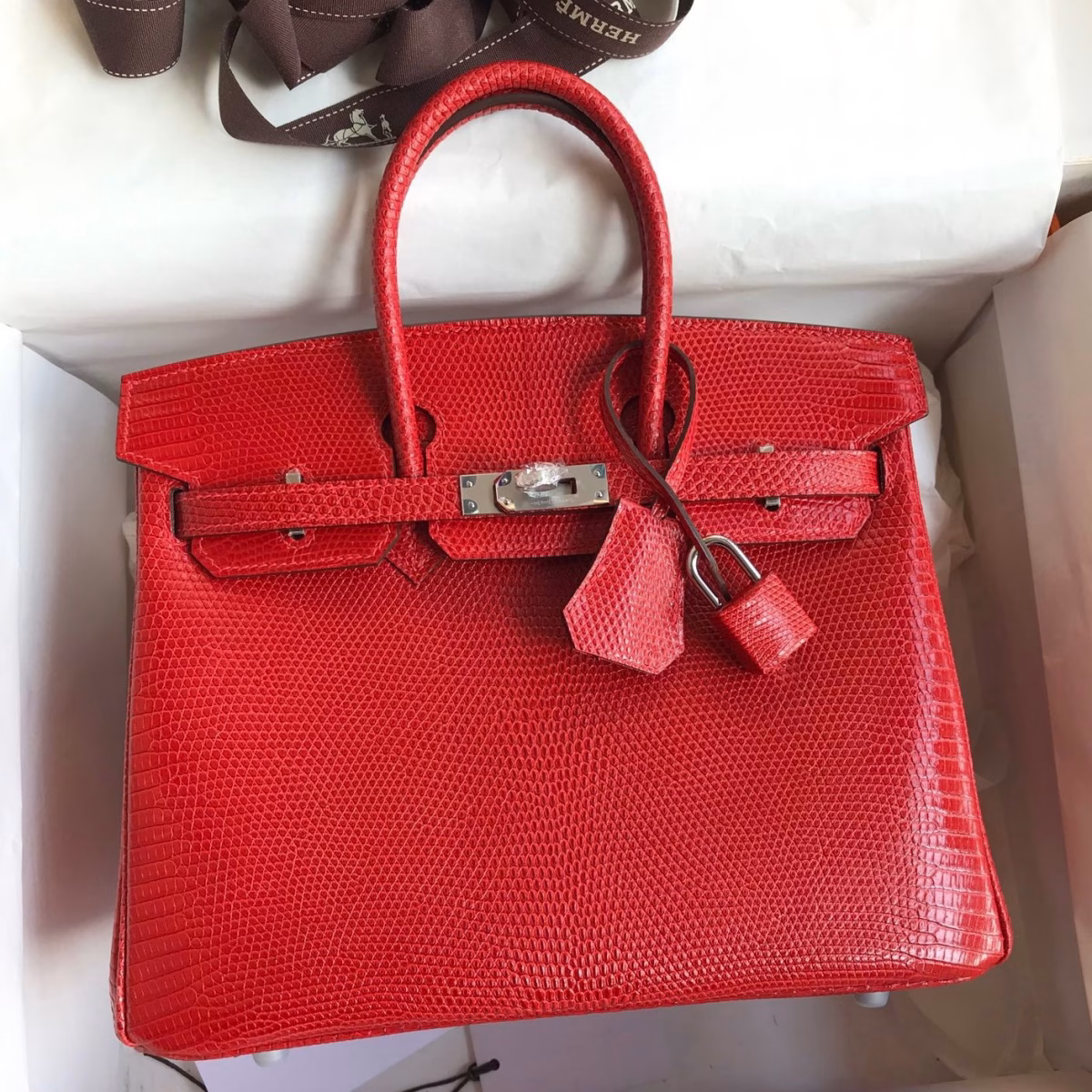 Hermes Birkin 25 Retourne Handmade Bag In Red Lizard Leather - Image 1