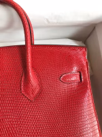 Hermes Birkin 25 Retourne Handmade Bag In Red Lizard Leather - Image 7