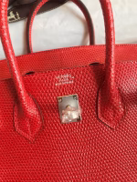 Hermes Birkin 25 Retourne Handmade Bag In Red Lizard Leather - Image 4