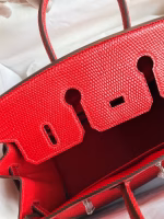 Hermes Birkin 25 Retourne Handmade Bag In Red Lizard Leather - Image 9