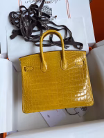 Hermes Birkin 25 Handmade Bag In Yellow Crocodile Niloticus Shiny Skin - Image 2