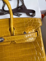 Hermes Birkin 25 Handmade Bag In Yellow Crocodile Niloticus Shiny Skin - Image 6