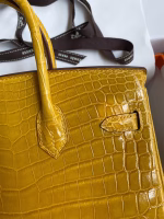 Hermes Birkin 25 Handmade Bag In Yellow Crocodile Niloticus Shiny Skin - Image 7