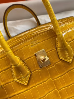 Hermes Birkin 25 Handmade Bag In Yellow Crocodile Niloticus Shiny Skin - Image 9