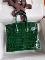 Hermes Birkin 25 Handmade Bag In Malachite Crocodile Niloticus Shiny Skin - Image 6
