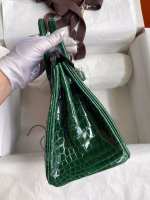 Hermes Birkin 25 Handmade Bag In Malachite Crocodile Niloticus Shiny Skin - Image 9