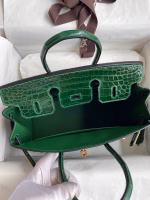Hermes Birkin 25 Handmade Bag In Malachite Crocodile Niloticus Shiny Skin - Image 3